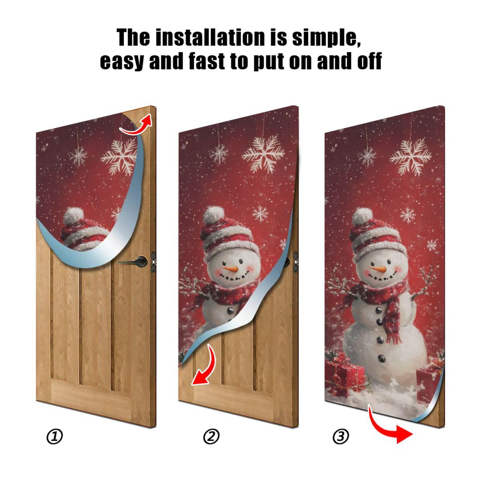 FLildon Winter Snowman Christmas Door Cover Decoration, Party Accessory Porch Decor for Festive Ornament Room Door Covers 35 x 79 Inch