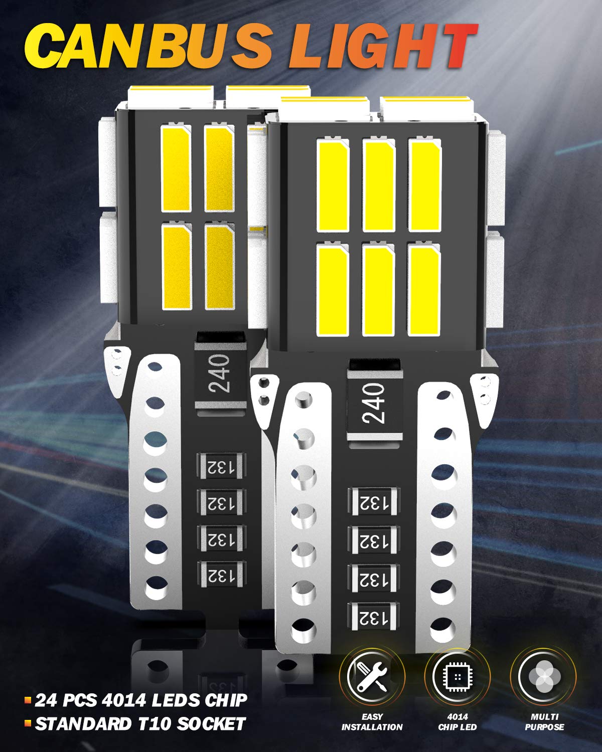 OUSHI T10 W5W LED Ampoules De Voiture, Lampe 194 168 2825 Xénon Blanc 6500K 12V Voiture De Remplacement Intérieur Side Dôme Plaque D'immatriculation Parking Réserve Lumière (Pack de 10)