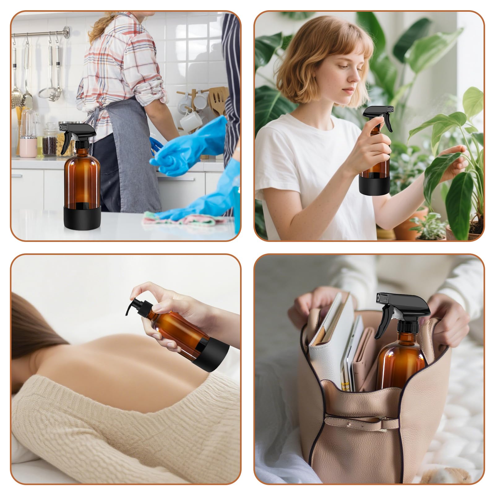 prota 3 botellas de spray de vidrio ámbar, botellas vacías de vidrio de 500 ml, recipiente recargable con boquilla ajustable, botella de pulverización de agua para limpiar plantas, aceites esenciales