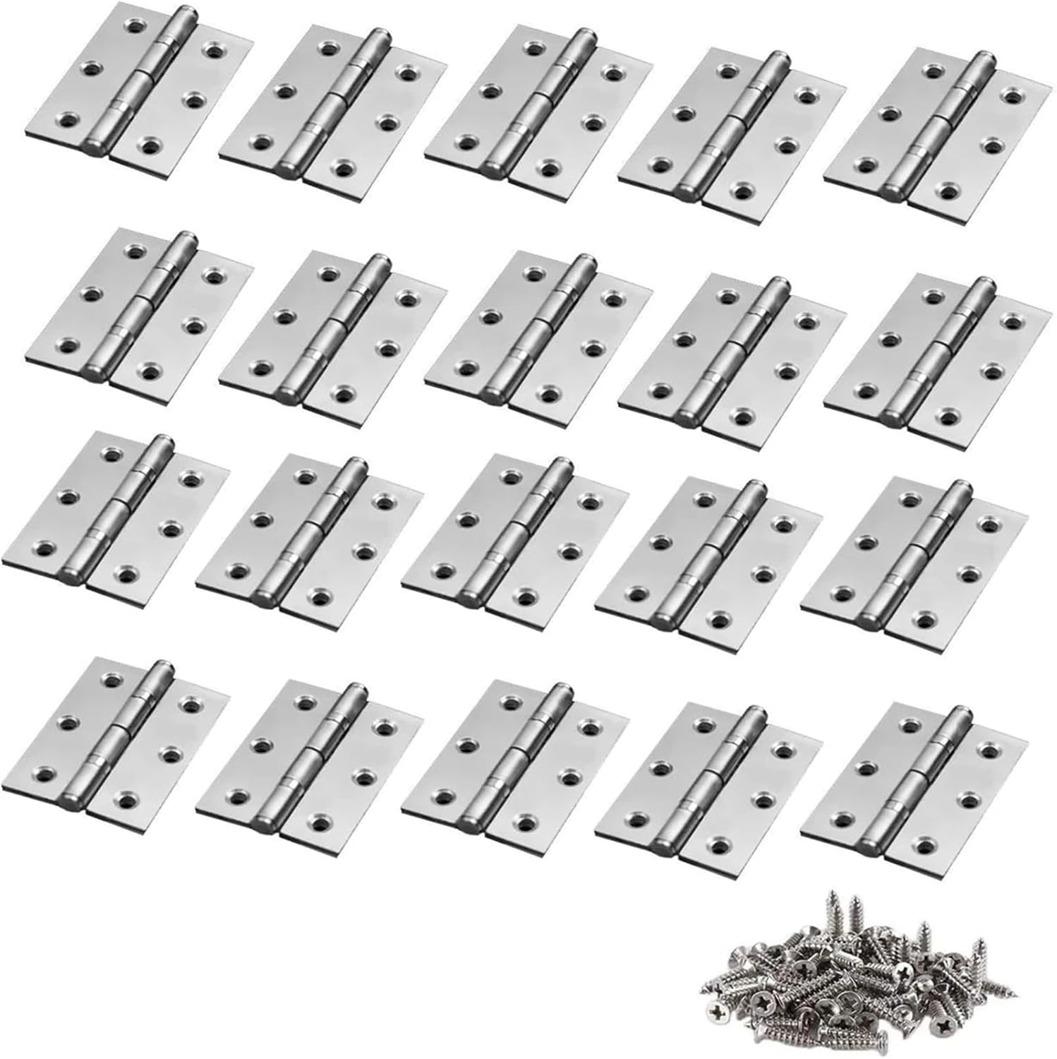 20 PCS Folding Butt Hinges, Small Box Hinge, Stainless Steel Tone Home Furniture Hardware Door with 120 Screws
