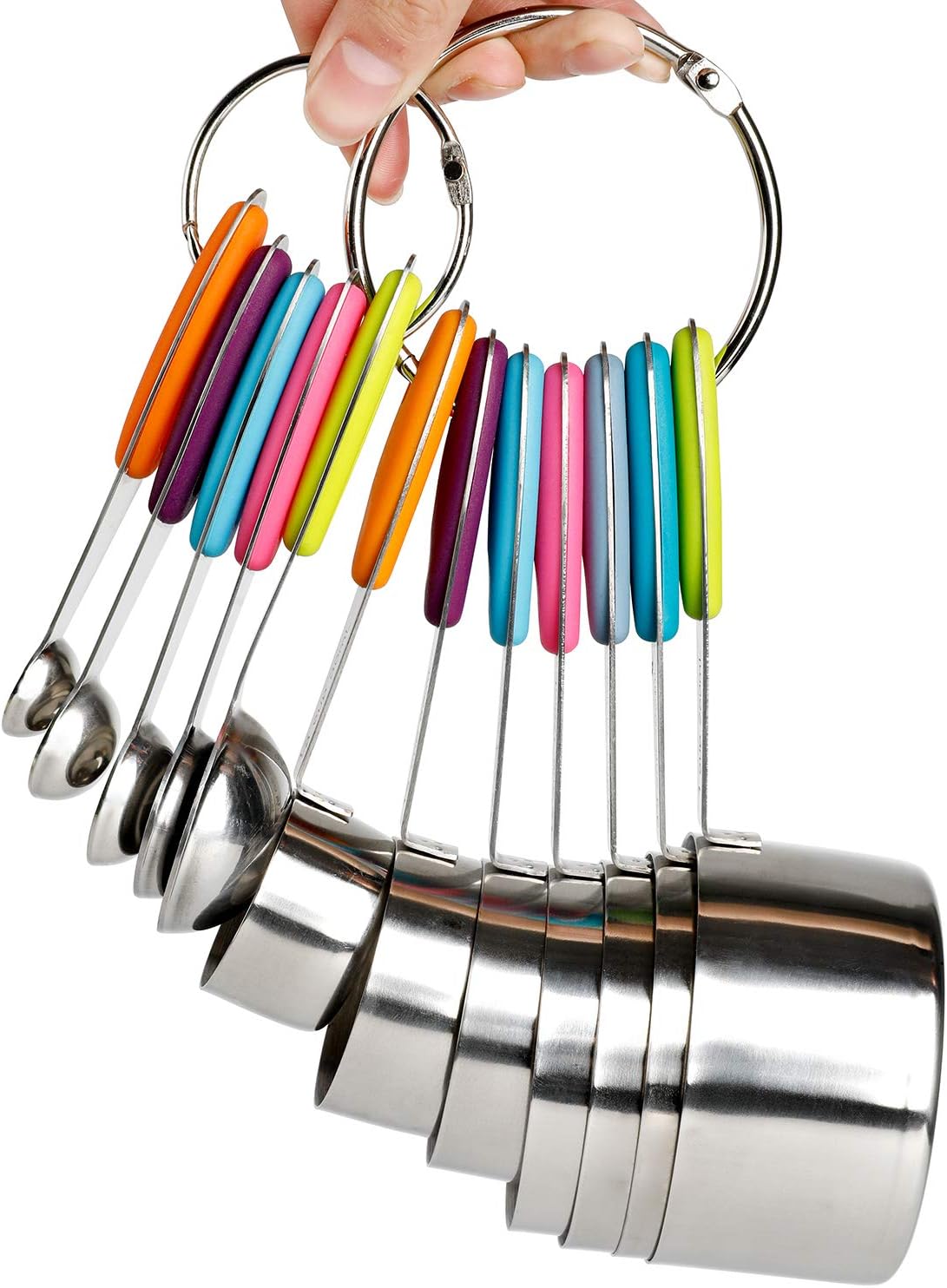 Measuring Cups and Spoons Set Stainless Steel of 12 with Magnetic Measurement Conversion Chart for Dry and Liquid Ingredients