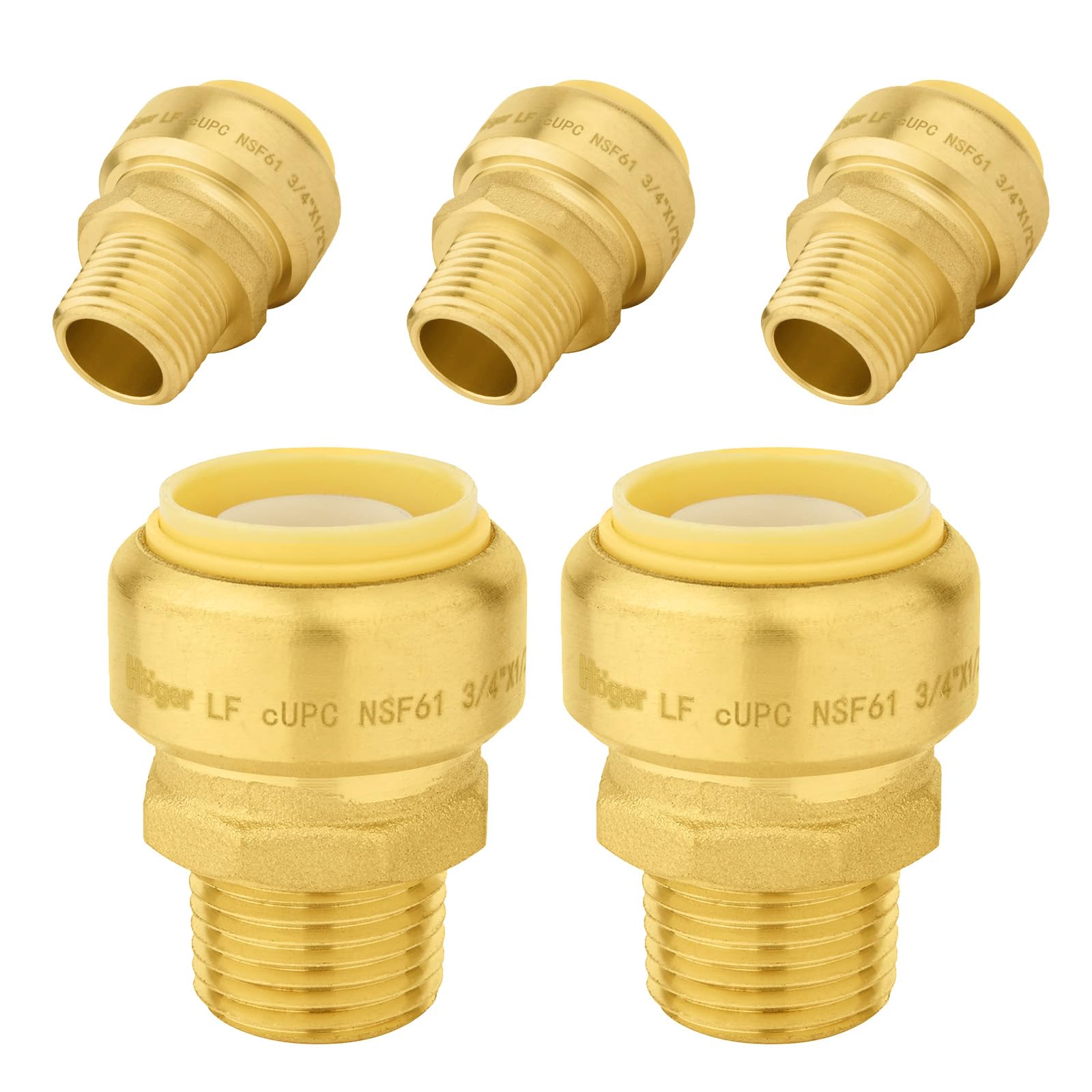 5 piezas de acoplamientos de latón Foskan de 3/4" de conexión rápida x 1/2" con rosca macho, accesorios de ajuste a presión para conectar tuberías PEX, de cobre, C y PE-RT, con clip de desconexión p