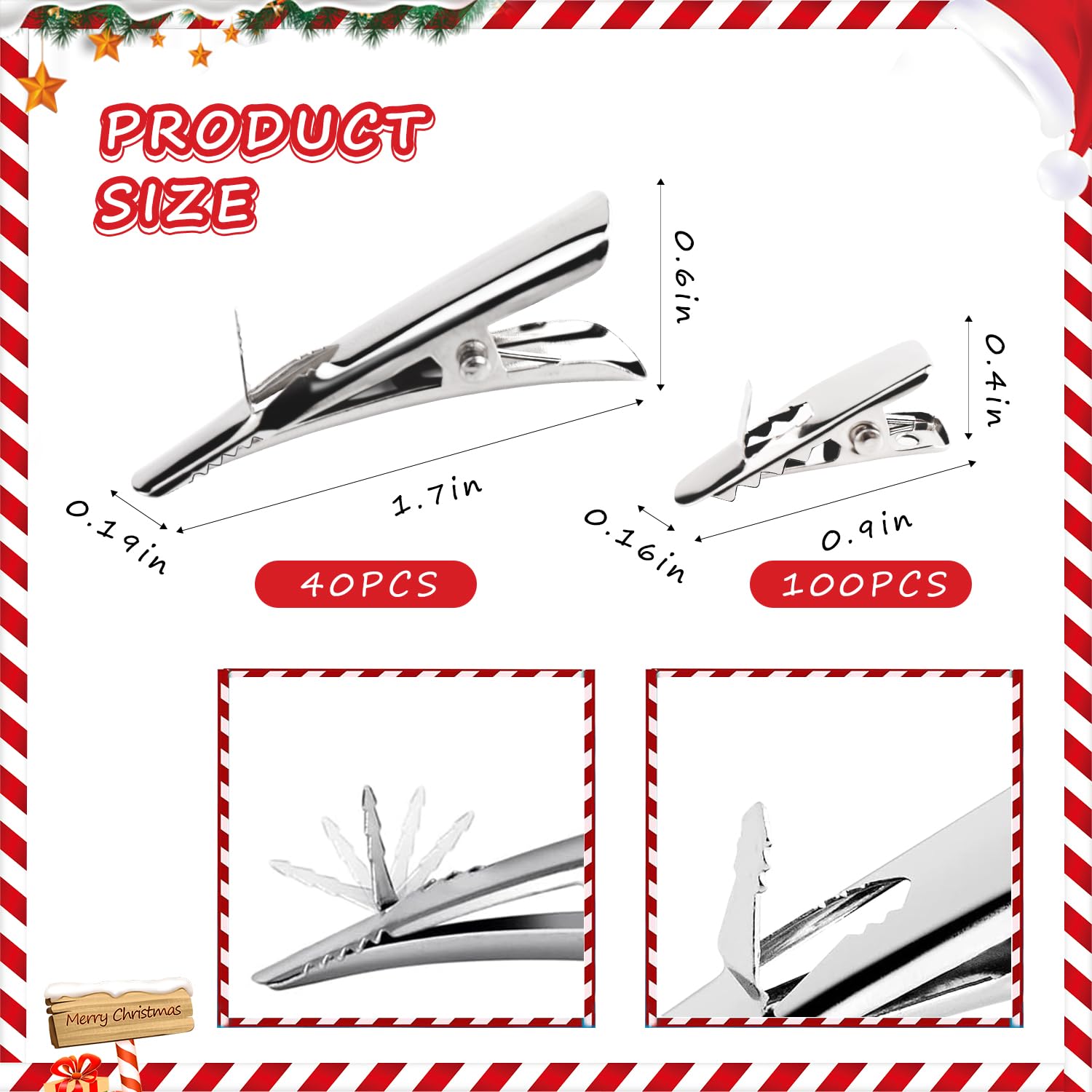 140Pcs Christmas Ornament Clips for Poinsettia Tree Flowers and Wreath Decorations - Metal Roach Ornaments, 1.7Inch & 1Inch Alligator Clips for Artificial Flower DIY