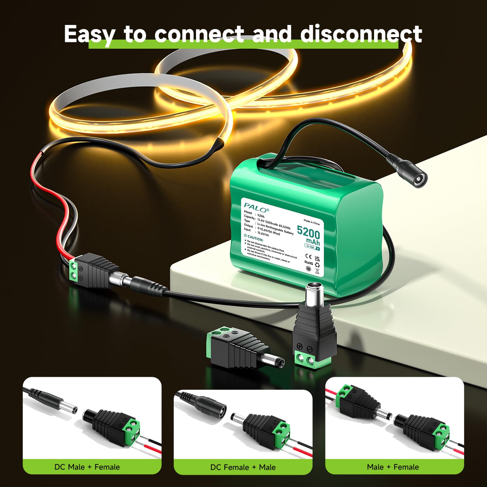 Akumulator litowy 12,6 V DC 5200 mAh nadaje się do urządzeń 12 V, używany do paneli słonecznych, taśm świetlnych LED, odtwarzaczy MP3, routerów, przenośnych płyt DVD, dronów, świateł