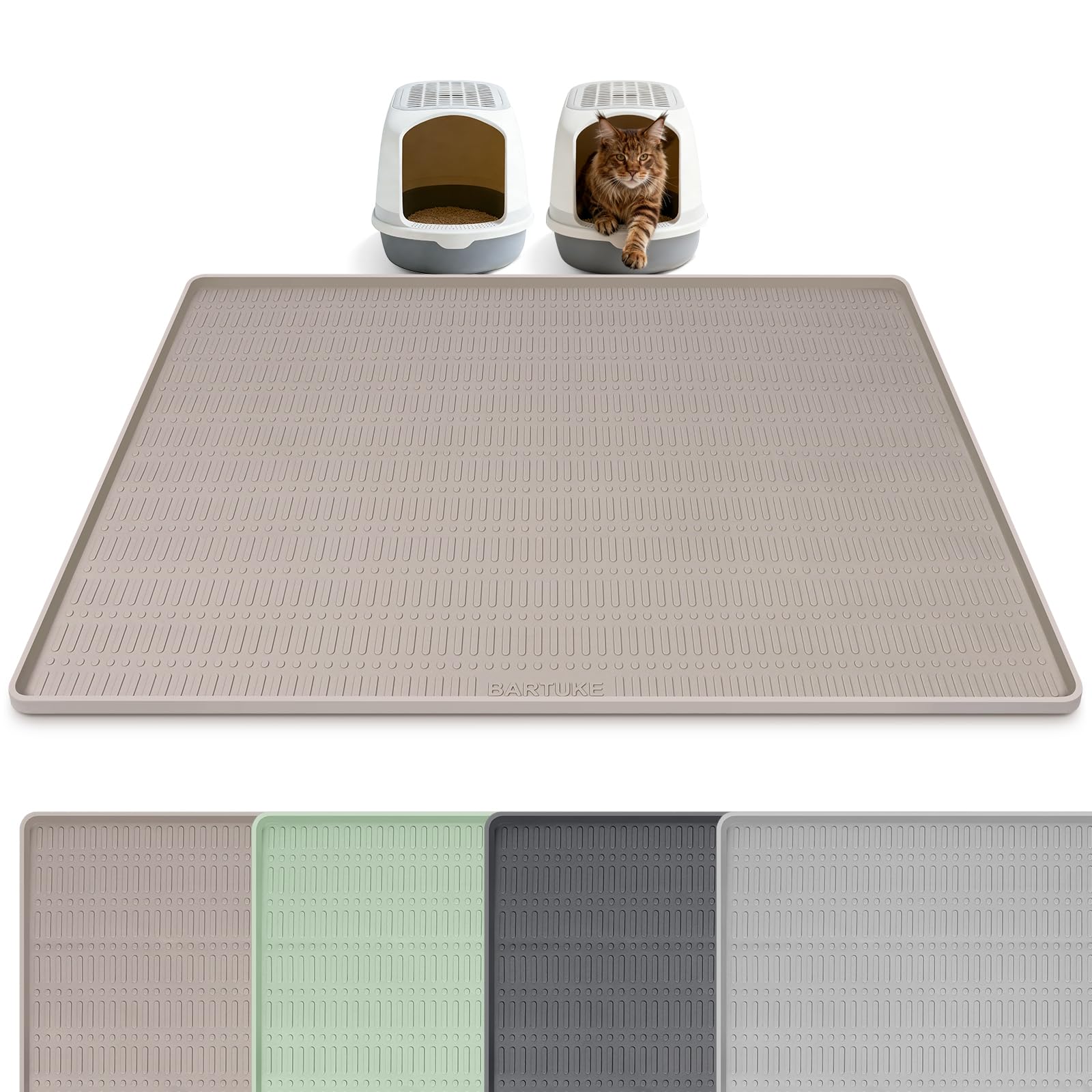 Bartuke Silicone Cat Litter Mat, 47" x 35" Extra Large Litter Trapping Mat for Litter Box, Leak-Proof, Non-Slip, Kitty Litter Mats with Soft Texture for Floor, Keeping The Floor Clean (Khaki)