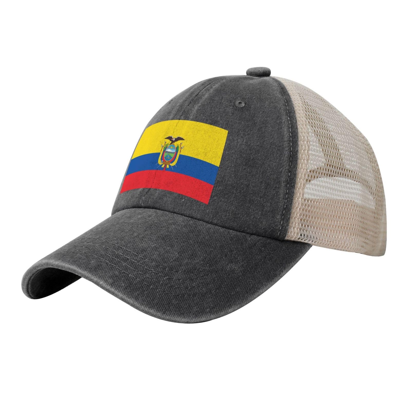 Likaub Unisex Black Flag Of Ecuador Mesh Trucker Hat Mesh Snapback,Trendy Cowboy Cap For Outdoor Sports And Fashionable Headwear, One Size