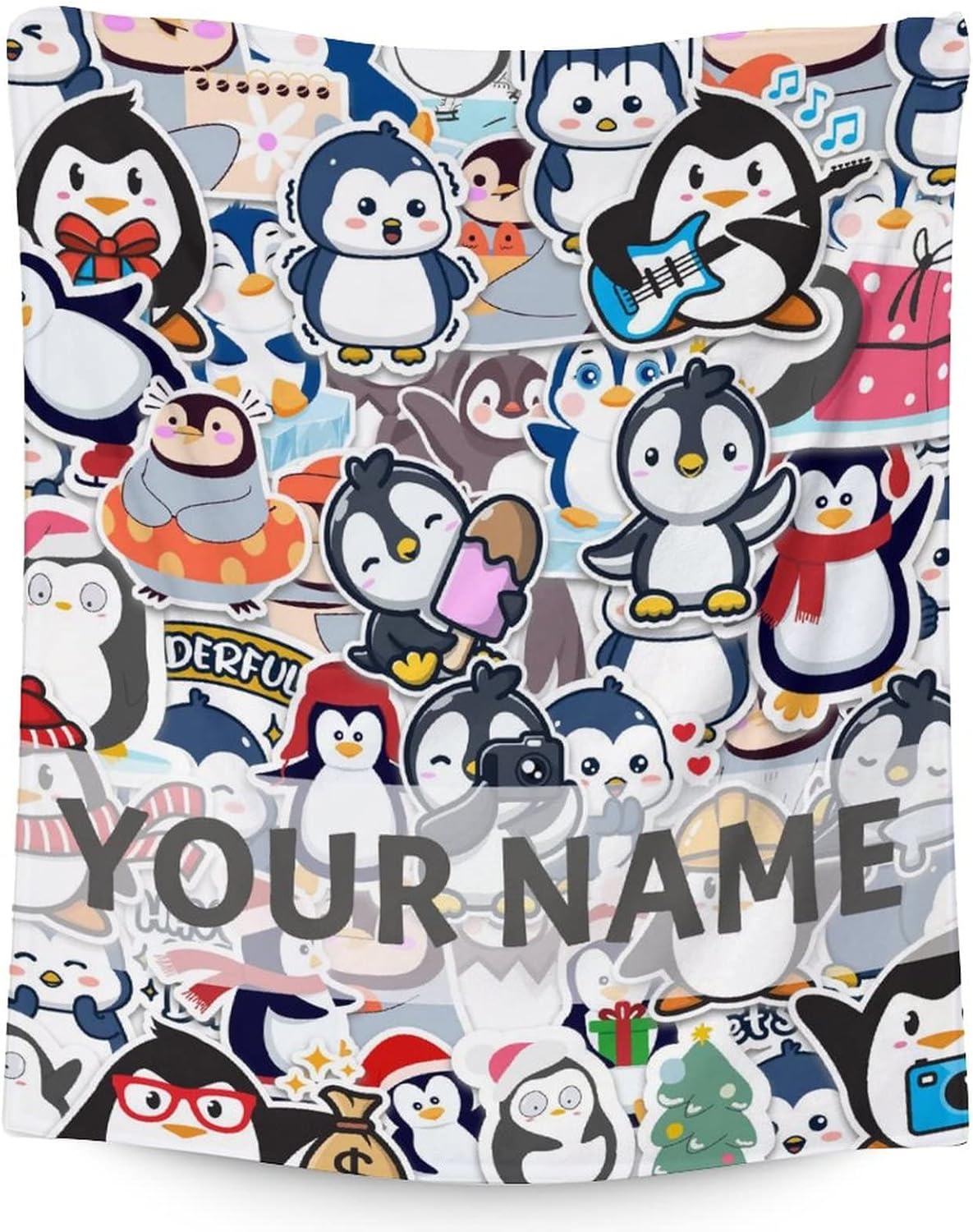 Personalized Penguin Throw Blanket Gifts with Name - 60"x80" Blanket for Adults, Kids - Colorful Soft Plush Blankets for Bed, Couch & Living Room