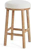 Vista 5 de Christopher Knight Home Aubrie Counter Height Bar Stools Set of 2, Boucle Fabric Round Bar Stool for Kitchen Island, Wooden Backless Dining Room
