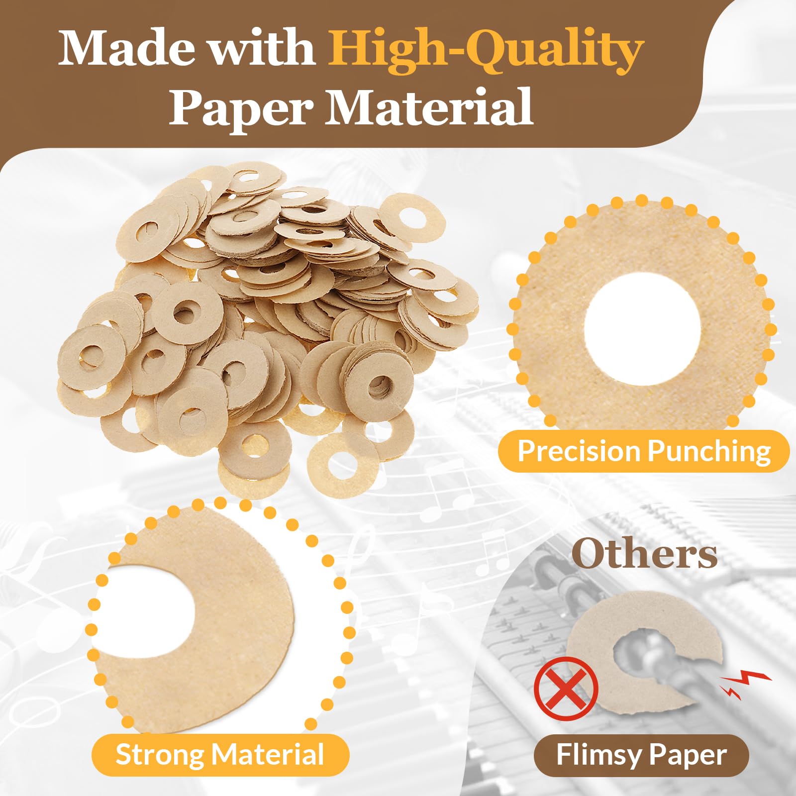 Lot De 90 Joints D'équilibre Pour Piano - Cales En Papier 12mm De Diamètre, Pour Réglage Et Régulation Des Touches