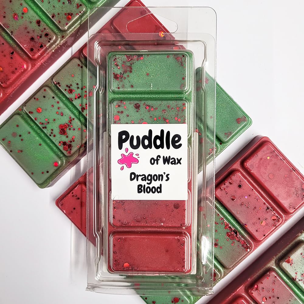 Puddle Of Wax Green & Red - Dragons Blood Soy Wax Melt Snap Bar - 50G - Woody Scent - Vegan Friendly - Made In The Uk