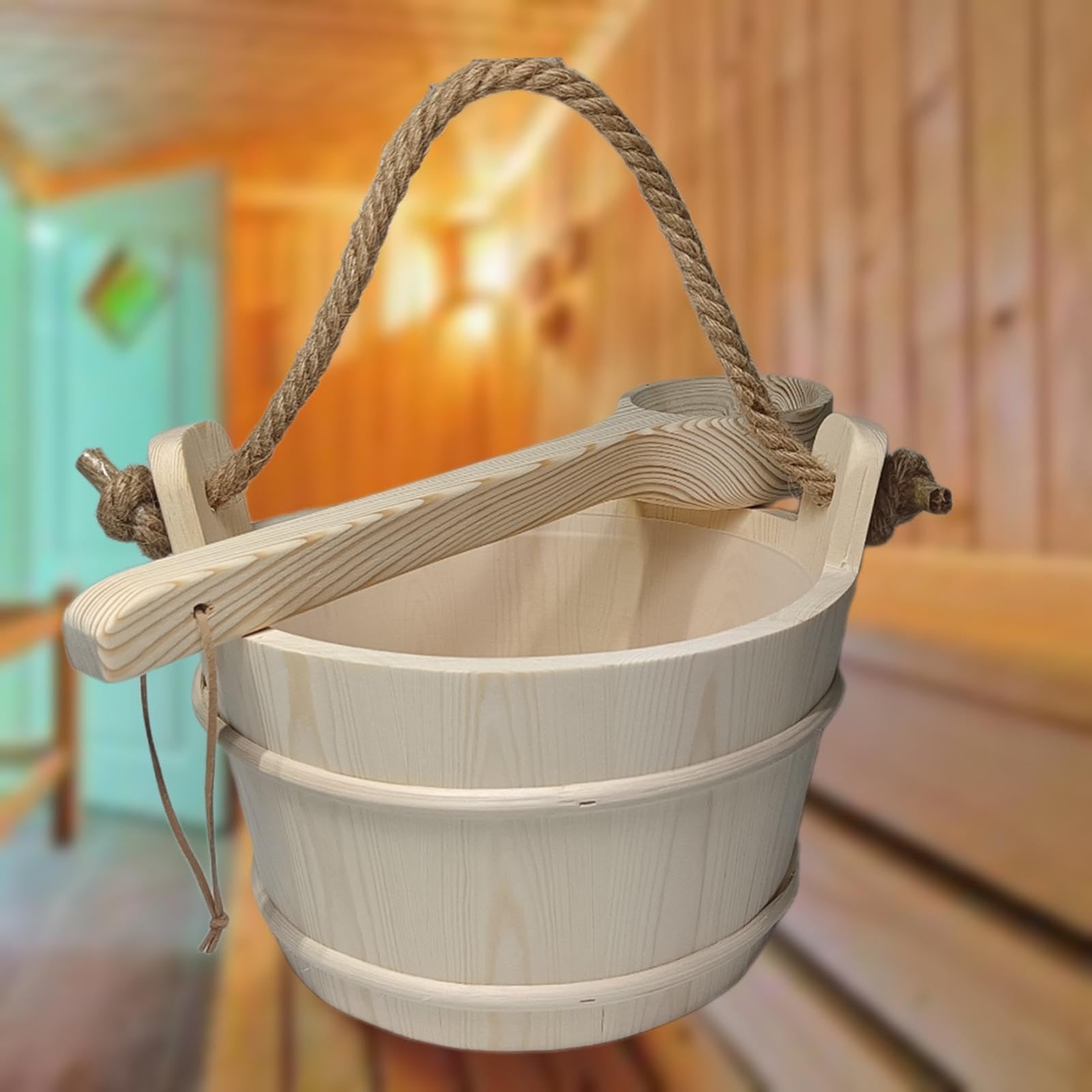 Wiadro do sauny 6 l i drewniana chochla zestaw do łazienki spa