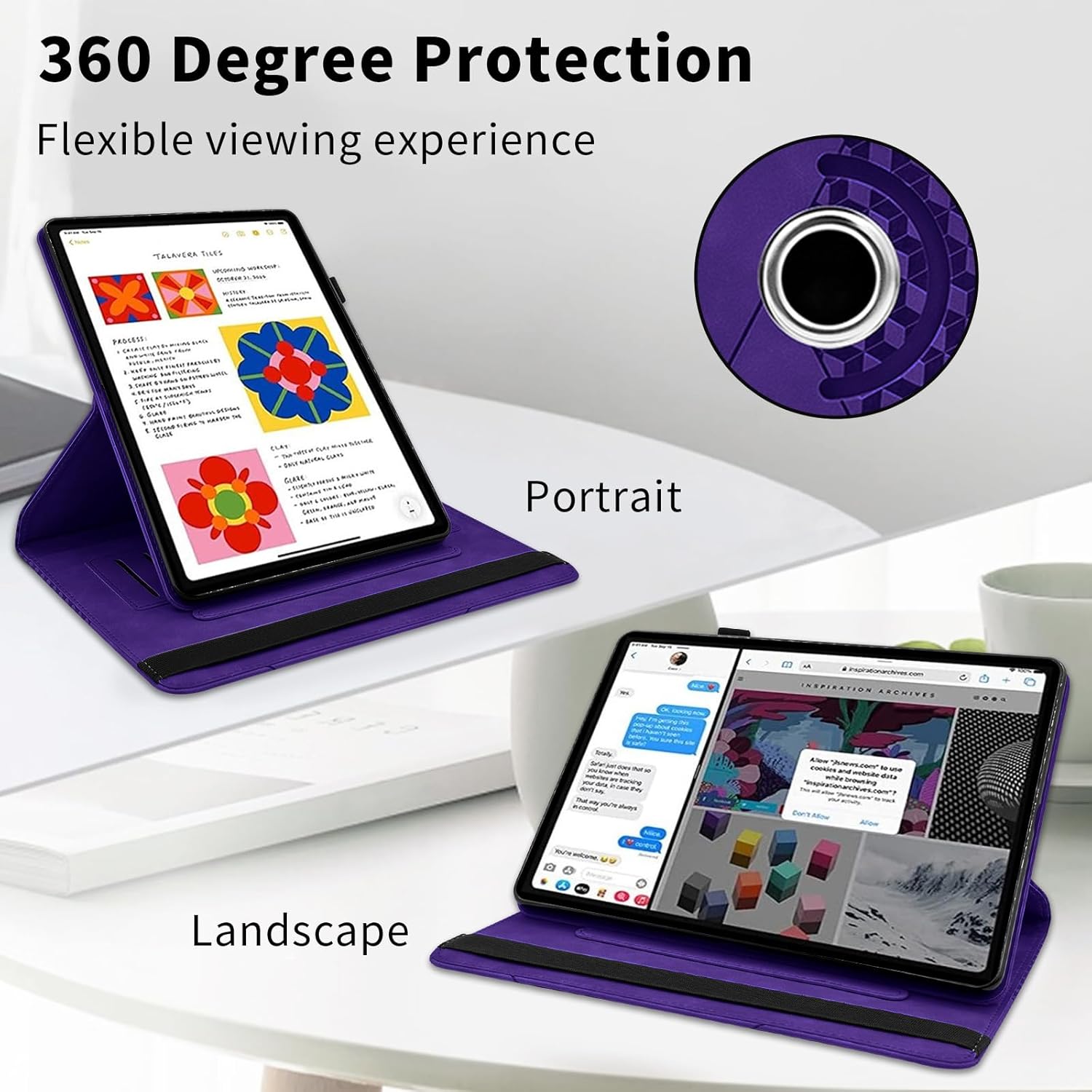 Rotating Case for Samsung Tab S10 Lite /S10 Fe/S9 Fe 10.9 Inch /S9 Tab 360° Rotating Cover Multi-Angle Viewing Stand Auto Wake/Sleep PU Leather Business Folio Protective Cases, Purple