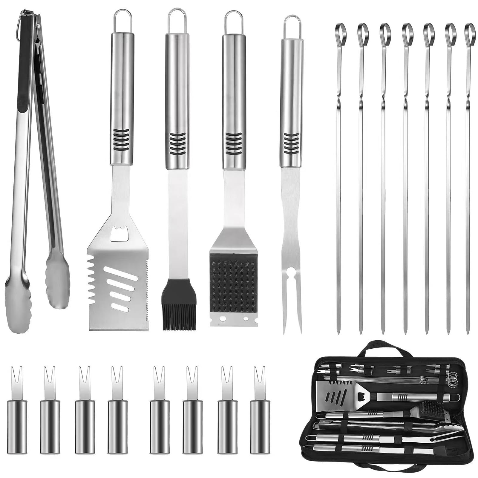 Juego de herramientas de parrilla para barbacoa, kit de accesorios de parrilla de acero inoxidable de 16 pulgadas para hombres, kit de regalo de utensilios de parrilla de barbacoa con bolsa de