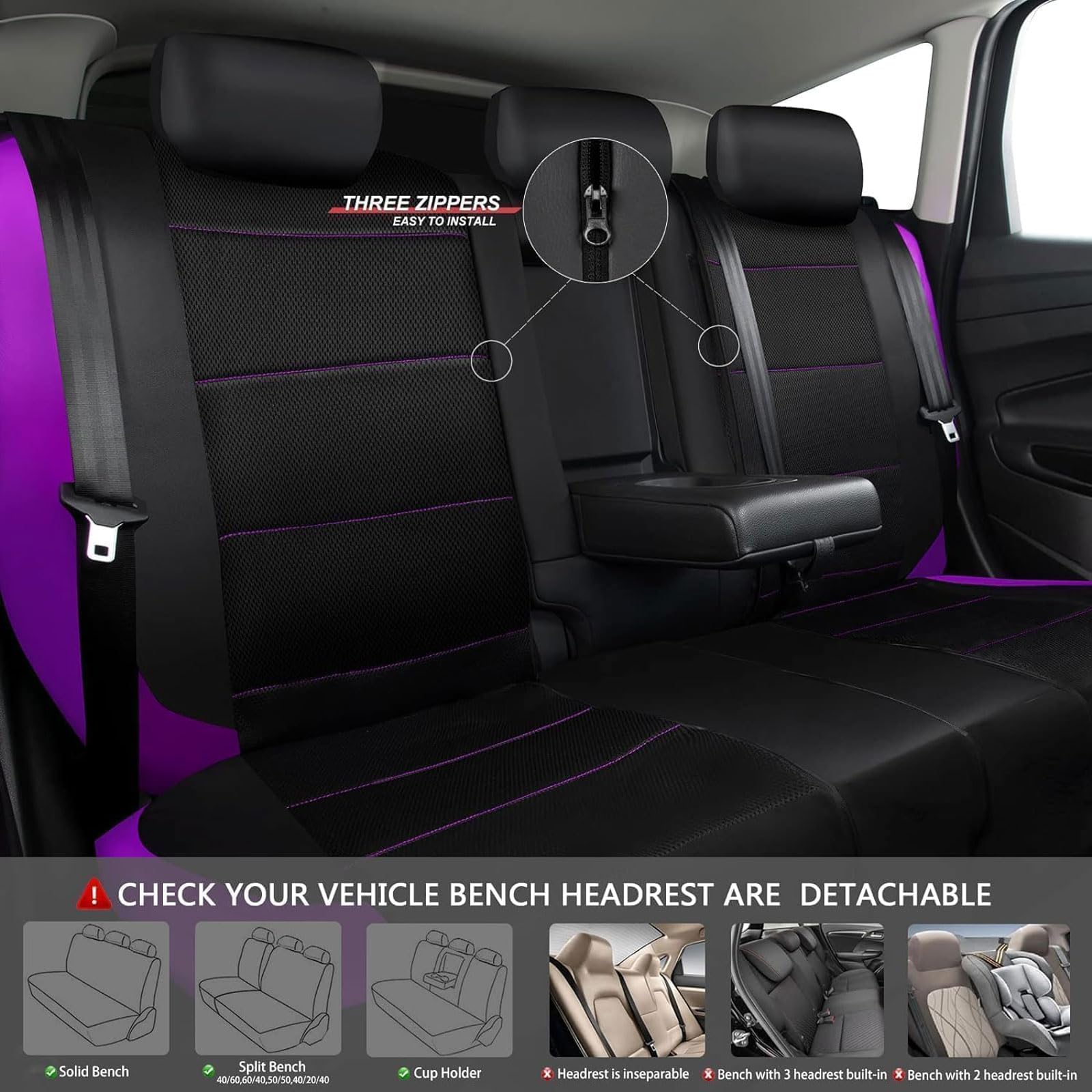 9 Stück Sitzbezüge Auto für VW Polo V (6R, 6C) 2011 2012 2013 2014 2015 2016 2017 2018, Auto Sitzbezüge Bequem Wasserdicht Atmungsaktiv Innenraum Zubehör,Purple