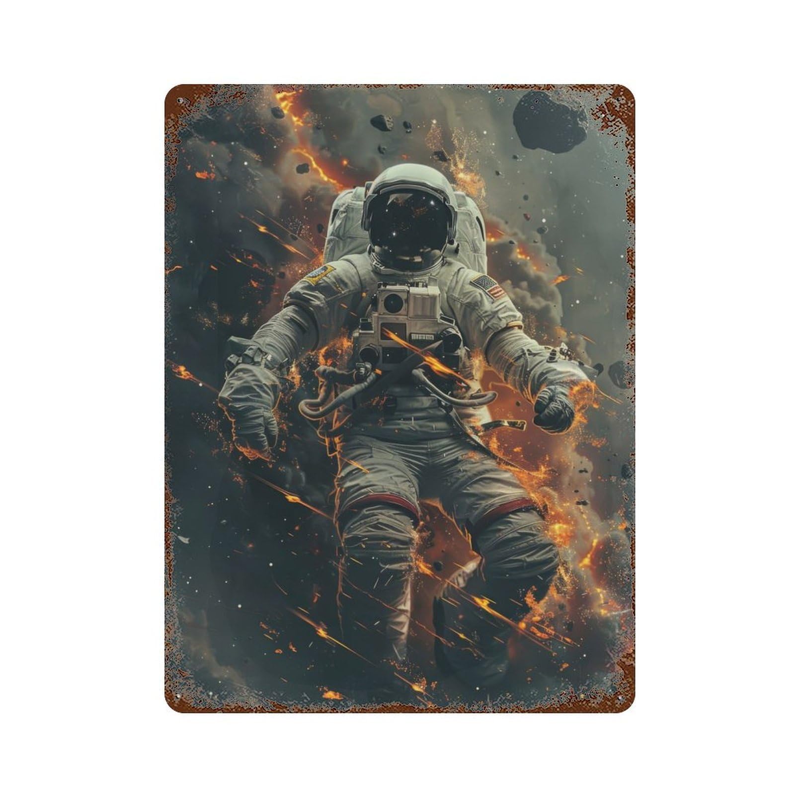 Astronaut Cosmic Wasteland Aged Metal Wall Plaque 15.7"x11.8", Ideal for Patio, Garden Room And Bar Decor