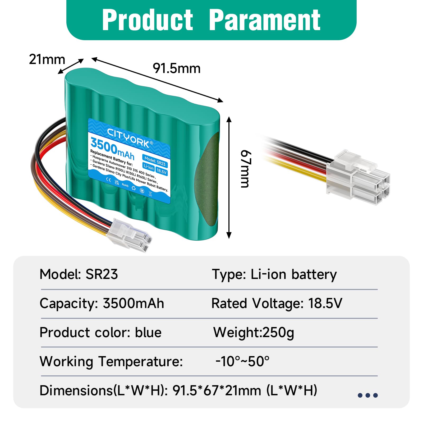CITYORK 18.5V 3500mAh batteria di ricambio per Gardena Sileno R100Li R130Li R160Li, per Gardena Sileno+ City/Life, Batteria per Husqvarna Automower 310 315 robot tosaerba