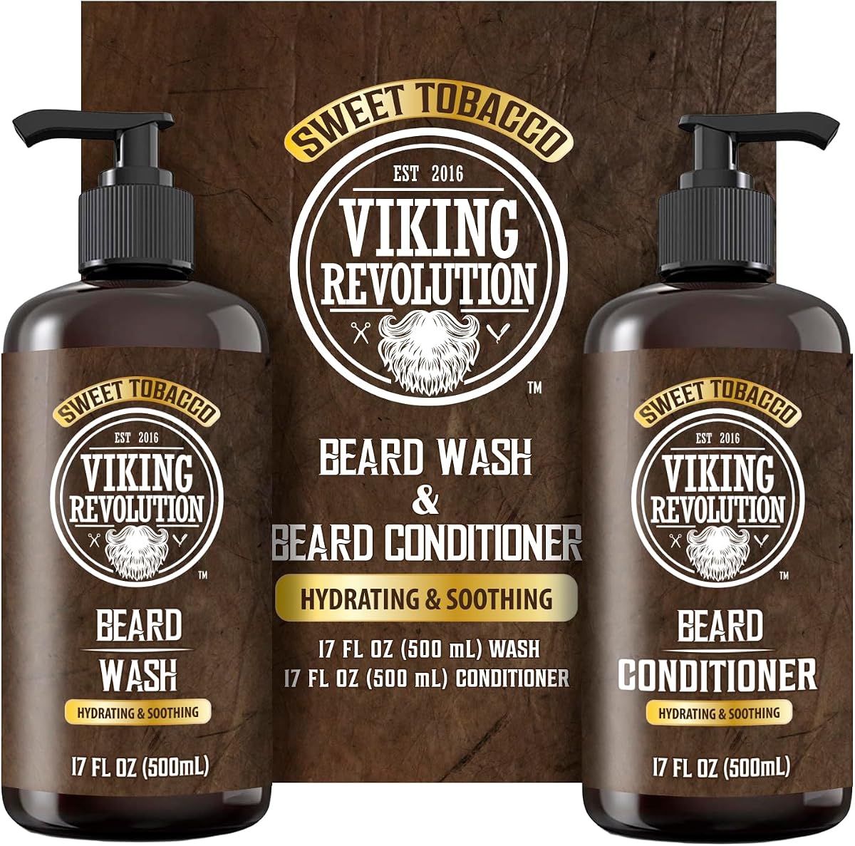 Beard Wash & Conditioner Set - Sweet Tobacco - 17 oz | Formulated with Argan & Jojoba Oils - Softens & Strengthens Beard - Sweet Tobacco Scent