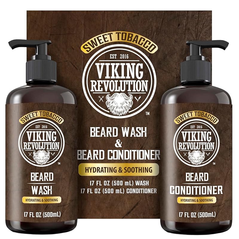 Viking Revolution Conjunto de Shampoo e Condicionador para Barba Sweet Tobacco, 17 oz