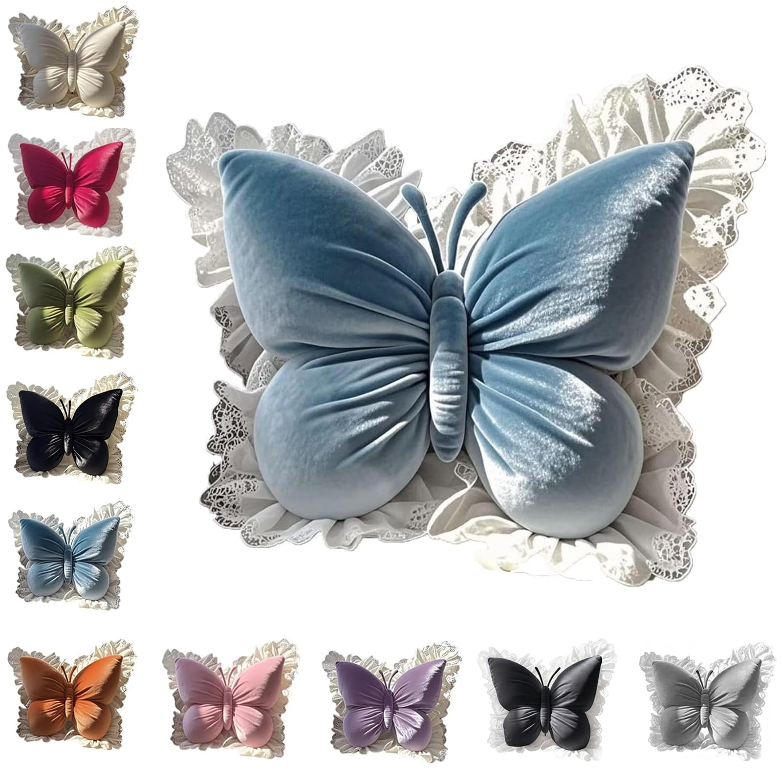 Coussin papillon bleu anti mal de dos, oreiller lombaire doux pour fauteuil