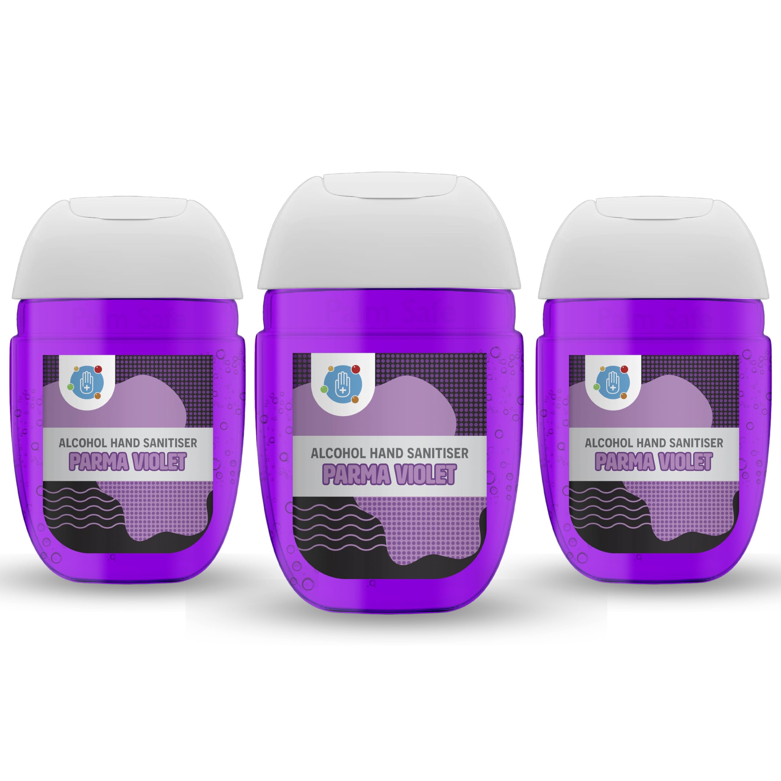 Palm Safe Parma Violet 3 Pack Pocketbac 30ml Anti Bacterial Premium Hand Sanitiser Travel Size Refillable Clip Bottle Quick Drying Non Sticky Extra Moisturising Kills 99.9% of Viruses and Bacteria