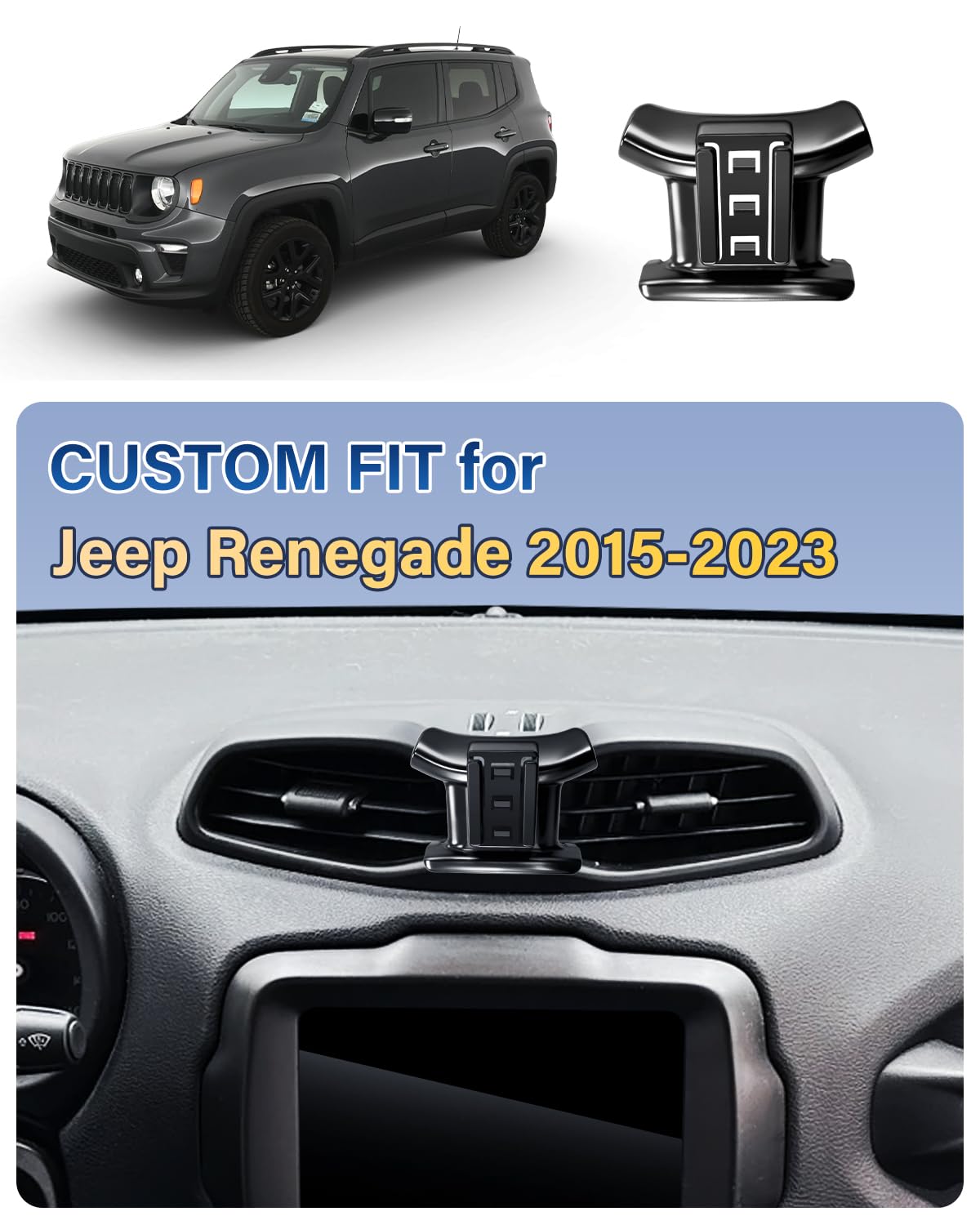 SKYLOTEC Supporto per telefono da auto per Jeep Renegade 2015-2023 Accessori | Renegade - Supporto per cellulare da cruscotto, supporto per auto, rotazione a 360°, senza blocco della bocchetta dell'aria