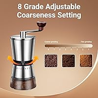 Vista 3 de Ceramic Burr Manual Coffee Grinder with 8 Adjustable Coarseness Settings for Cold Brew Espresso Beans French Press Pour Over Drip Stainless Steel