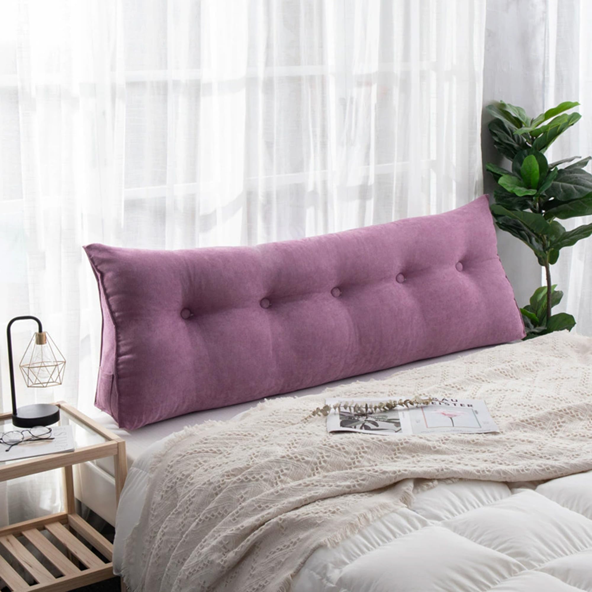 Hruile Large Reading Pillow for Bed, Wedge Reading Bolster Headboard Cushion, Bed Backrest Positioning Support Pillow, Back Lumbar Support Cushion with Removable Cover (60x50x20cm,Purple)