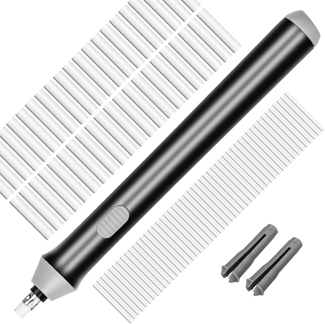 GOOHOME Electric Eraser Battery Operated Eraser Pen Automatic Pencil Eraser with 50 x 2.5mm Small Eraser Refills and 42 x 5mm Large Erasers Refills for Draft Sketch Engineers Students