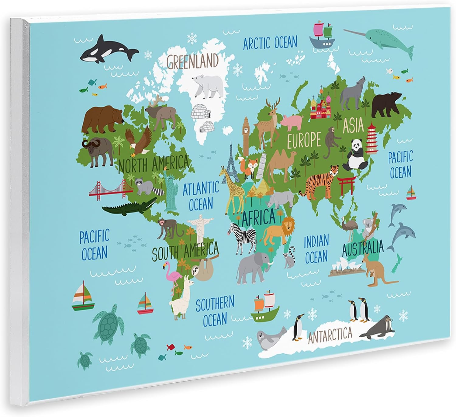 Stupell Industries Kid's Animal World Map Favorite Regional Wildlife