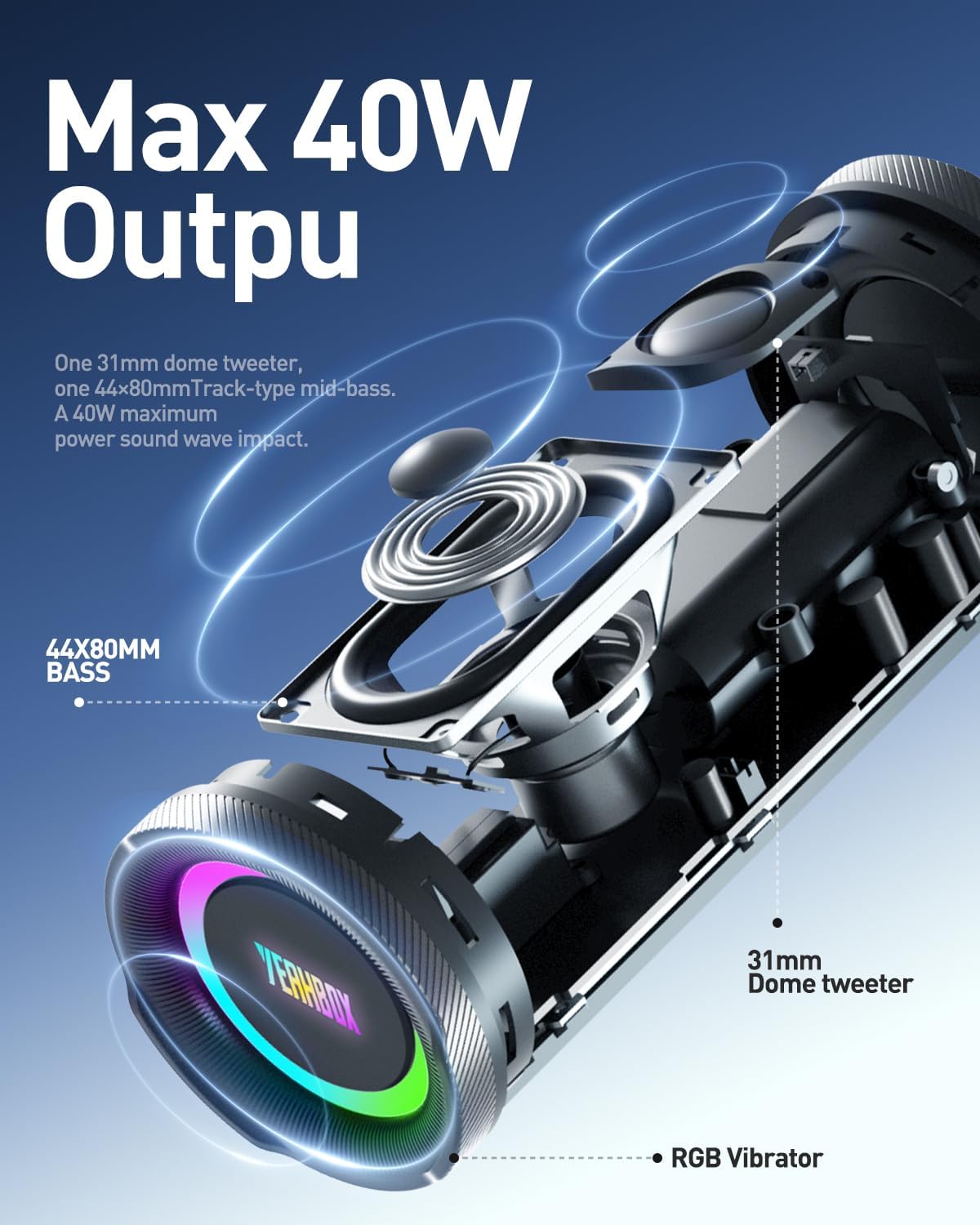 X-Boom Go Portable Bluetooth Speaker, Max 40W Hi-Fi Sound, Dome Tweeter & Track Bass Driver, Dual EQ Modes, IP65 Waterproof, RGB Light Show, TWS Stereo Pairing, Bluetooth 5.4, 10H Playtime - Image 9