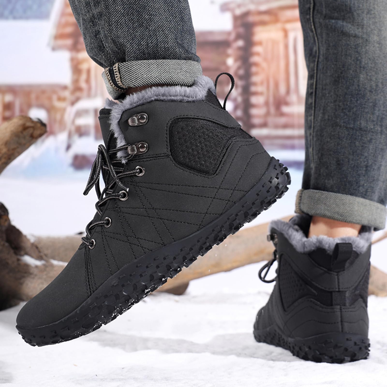 CUTEHEELS Męskie śniegowce High Top | buty zimowe z izolacyjną podszewką z polaru i gumową podeszwą na wędrówki w śniegu, do codziennego użytku w mieście