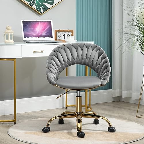 Miniatura 9 de Silla de escritorio de terciopelo, moderna silla de escritorio de oficina en casa, silla ergonómica para computadora, bonita silla de tocador de