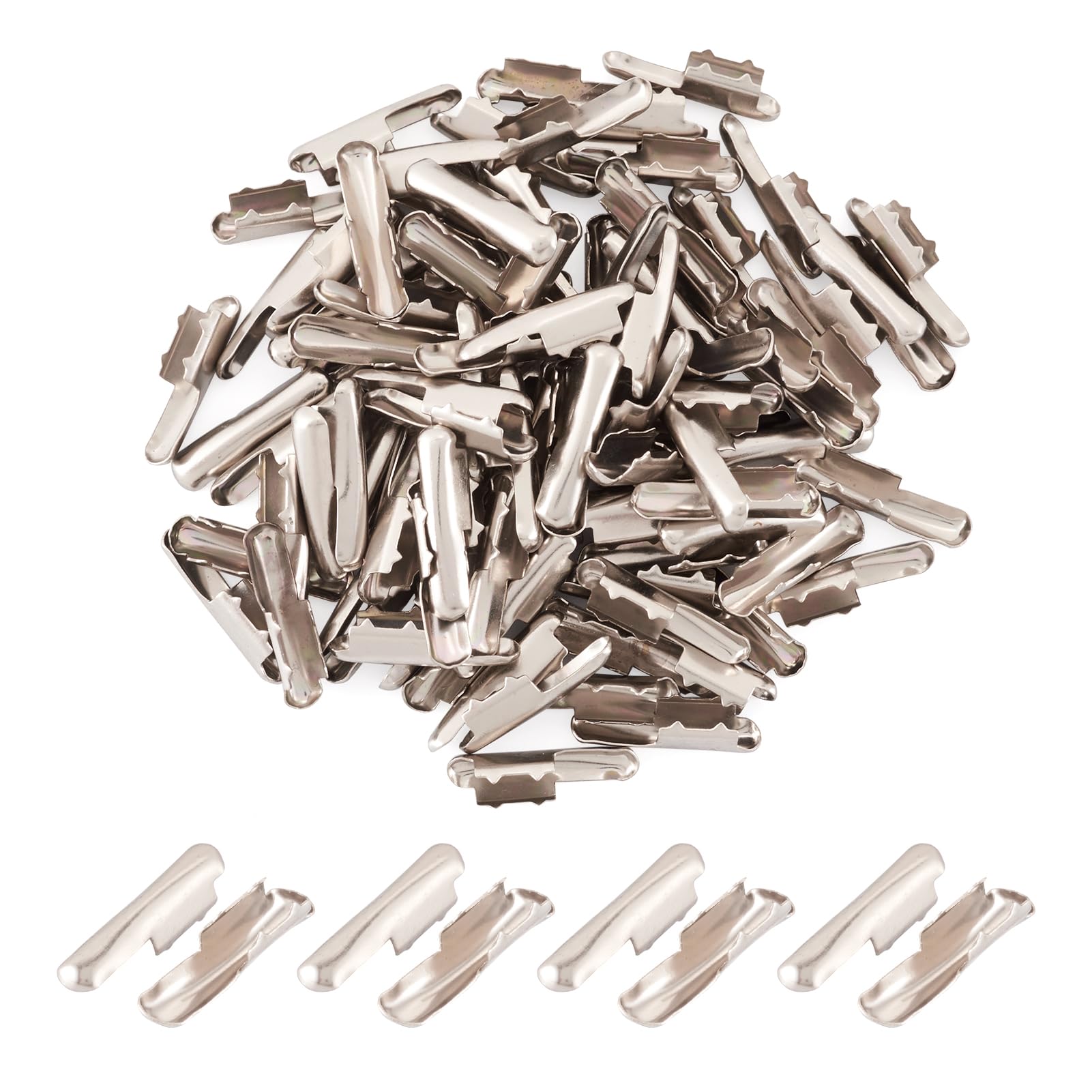 Craftdady 100Pcs Iron Barbs for Elastic Cord 3.2x1.6mm Platinum Half Cover Cord Lock Ends Metal Barbs Elastic Barbed Cord Fastener Stopper Clip Crimp End Caps for Binding Webbing Sewing Crafts