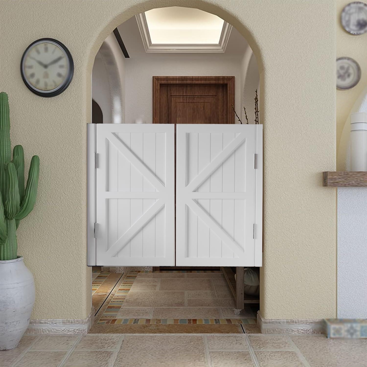 Solid Wood Swinging Cafe Doors - Elegant Half-Waist Saloon Doors for Kitchen, Bar, and Restaurant Entrances(White,90x100cm)