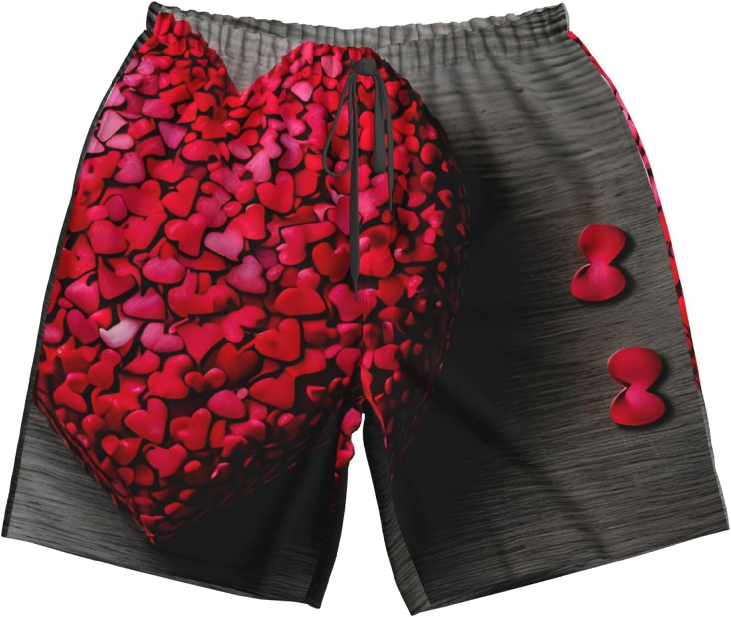 Mens Falling Red Hearts Print Beach Shorts,Casual Summer Shorts for Men,Quick Dry Polyester