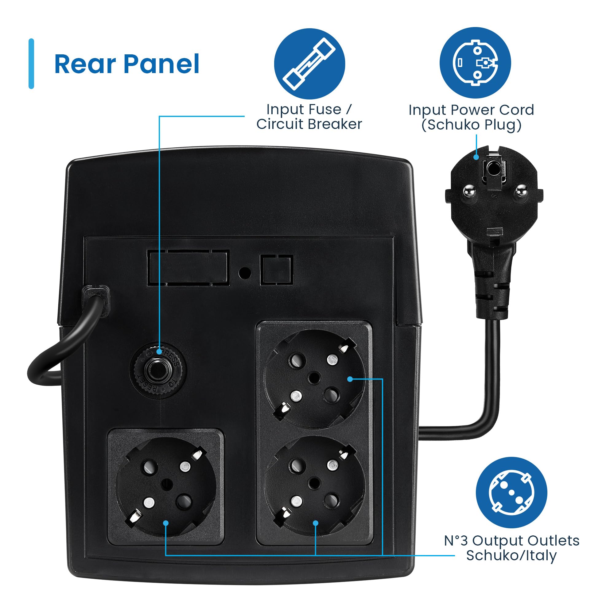 Ewent UPS Gruppo di continuità, Potenza 1300VA (720W) 250V, Protezione da Sovratensioni,Sbalzi Corrente e Blackout, Autonomia 20 min, 3 prese Schuko EU, AVR Line Interactive per PC, Modem, Console