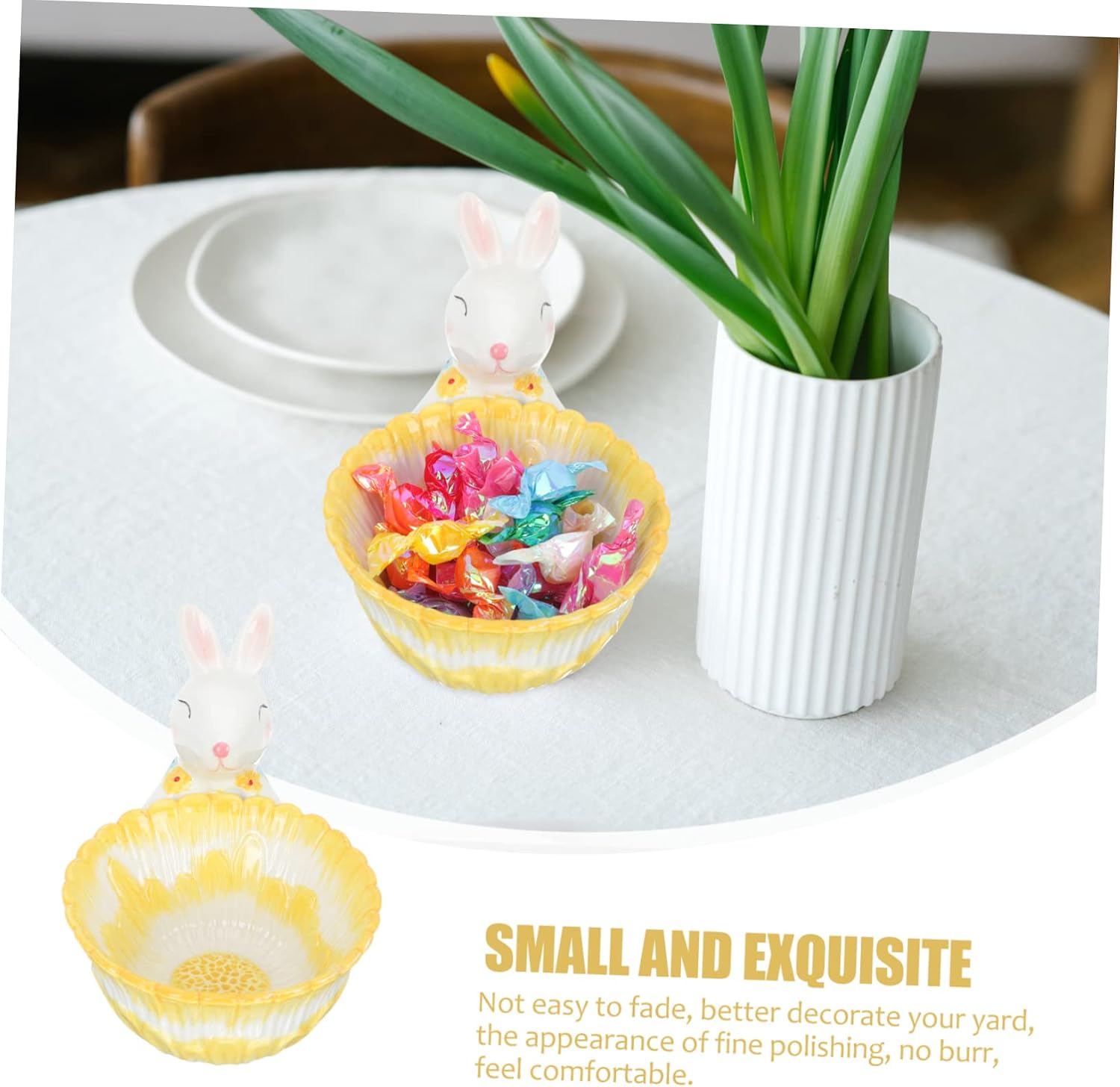 MAGICLULU Easter Bunny Ceramic Candy Bowl Small Rabbit Basket Decor Easter Party Decoration Realistic Porcelain Figurine Tabletop Storage Dish for Home and Garden