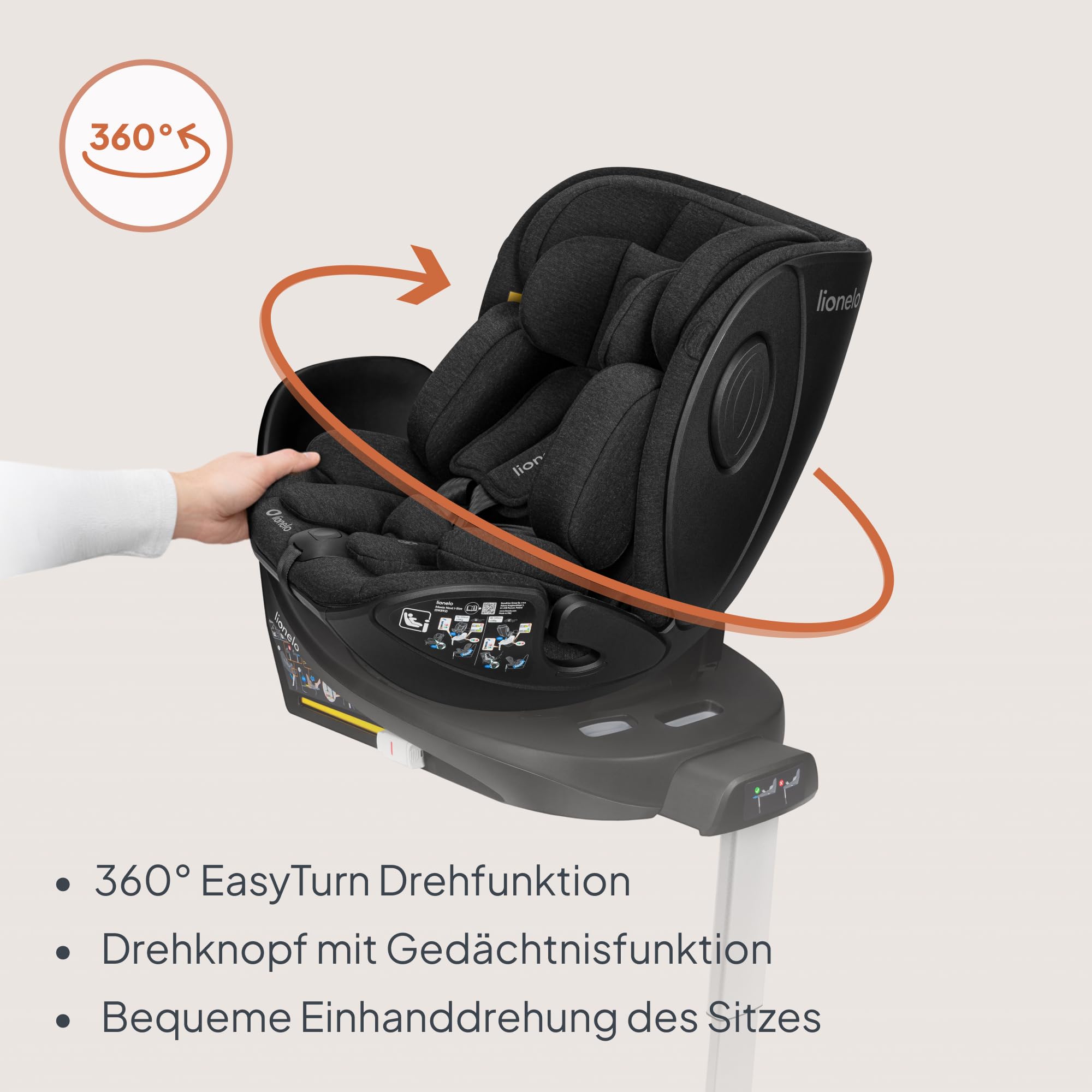 Lionelo Moxie Plus i-Size Base ISOFIX Mit Stützfuß, 360° Drehbar Easy Turn, Für Moxie i-Size & Moxie Next Kindersitze, Einhand Rotation, Installationsindikator, ECE R129
