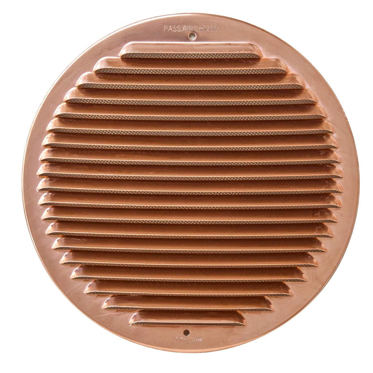 La Ventilazione GRAT200R Griglia di ventilazione tonda in rame con rete antinsetti,da sovrapporre. Diametro 230 mm.