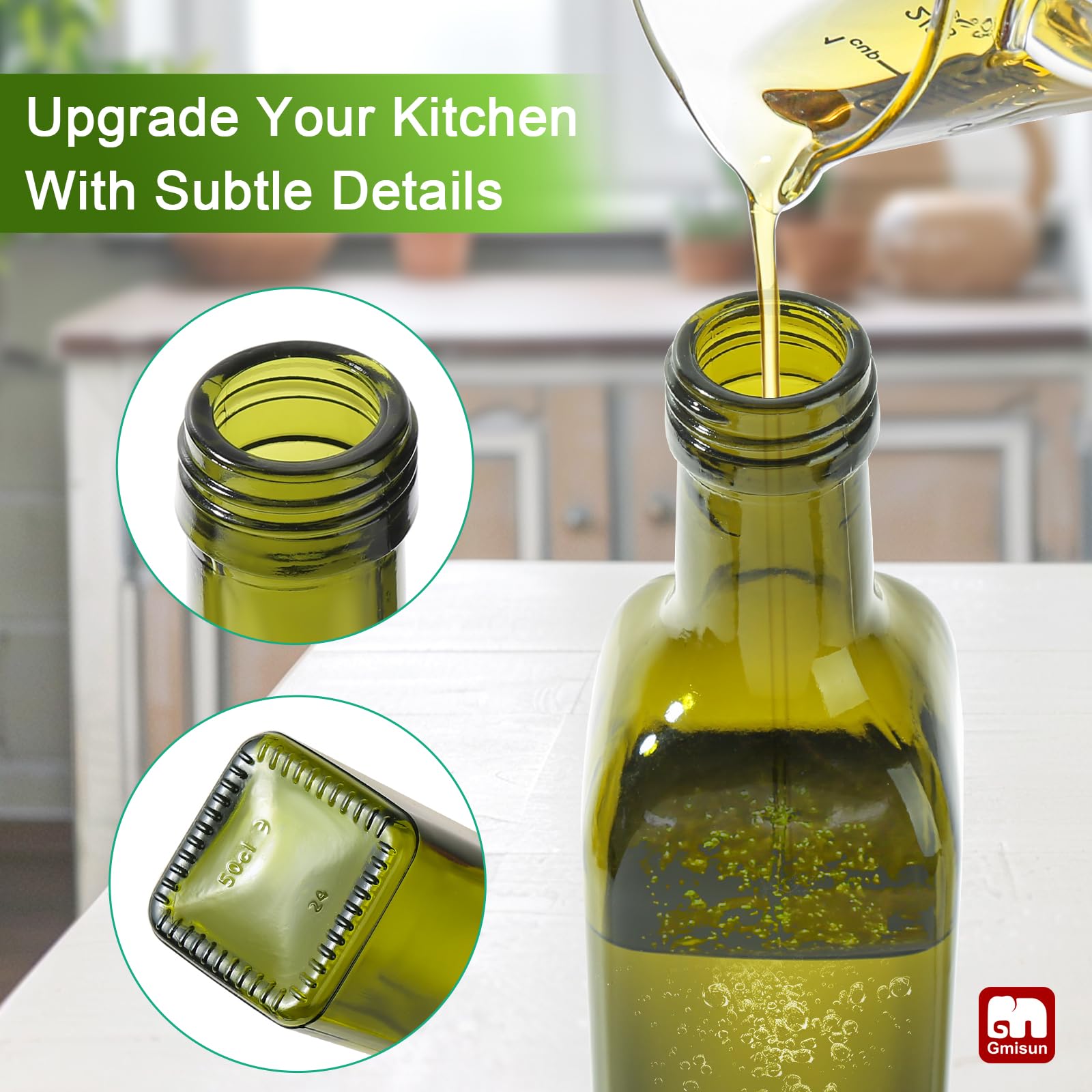 GMISUN Botella dispensadora de aceite de oliva, dispensador de aceite de oliva de 17 onzas, botella de aceite de oliva, 1 paquete, dispensador de aceite para cocina, dispensador de aceite de vidrio,