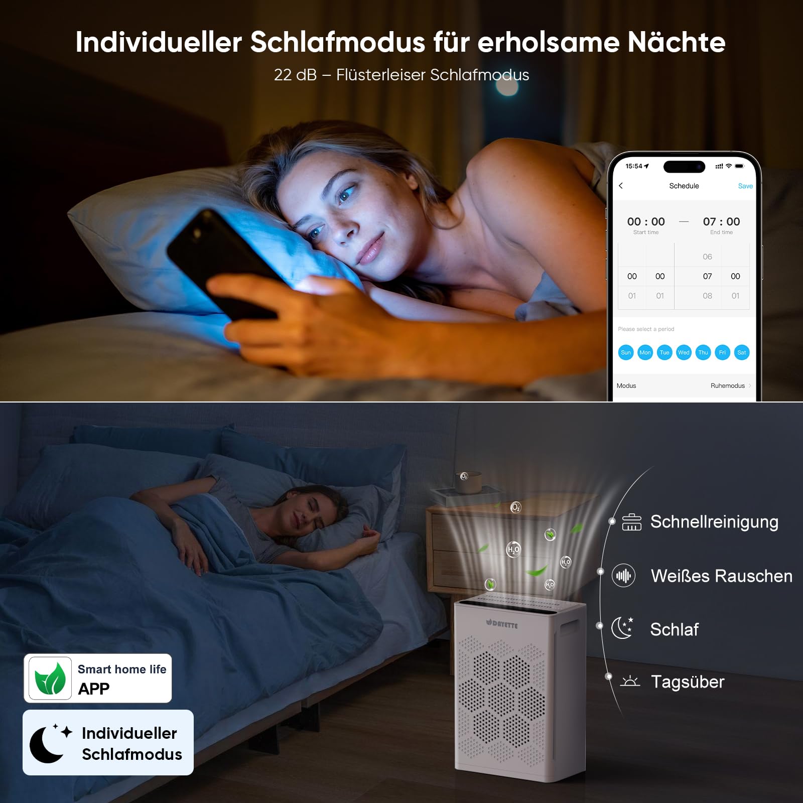 Luftreiniger Allergiker für Wohnung, HEPA H14 Filter mit waschbarem Vorfilter gegen Zigarettenrauch, Schimmel und Gerüche, CADR 300m³/h, App- und Alexa-Steuerung