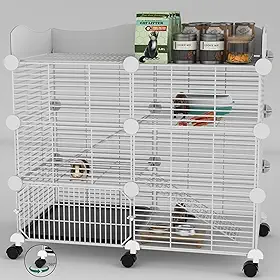 STILLCOVE Gaiolas grandes para porquinhos-da-índia para ambientes internos sobre rodas, gaiola para furões C&C de 3 níveis, casa de esconderijo de animais pequenos com parte superior e bandeja