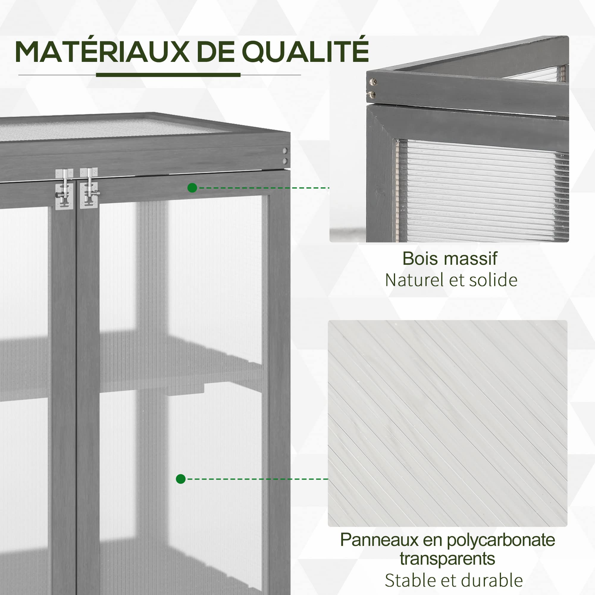 Outsunny Mini serra da giardino 3 livelli dim. 76 x 47 x 110 h cm doppia porta tetto apribile legno abete laccato policarbonato