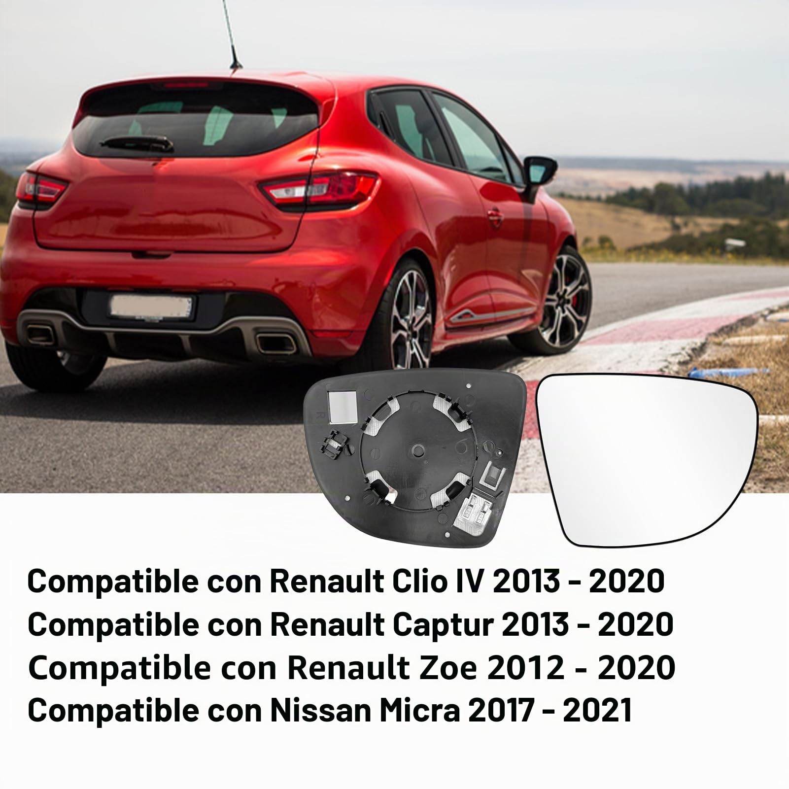 1PCS Para Renault Clio IV/Captur Espejo Retrovisor 2013-2020 | Calefactable Cristal Retrovisor Zoe 2012-2020 Vidrio Espejo Compatible con nissan Micra 2017-2021(Derecho)