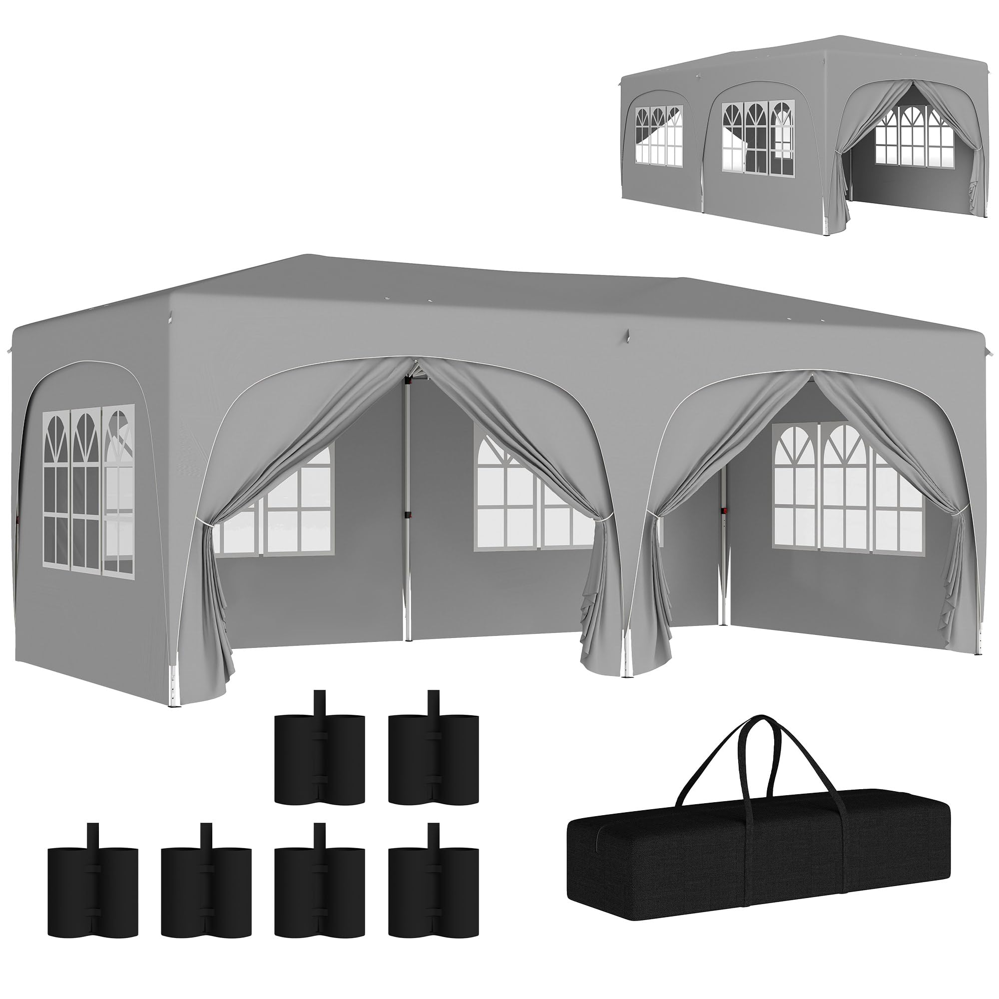 Outsunny Tonnelle de jardin extérieure 3 x 6 m, tonnelle pliante pop up, hauteur réglable, sac de transport et sacs de sable, protection UPF50+, barnum pliant pour camping, festival, patio, gris clair