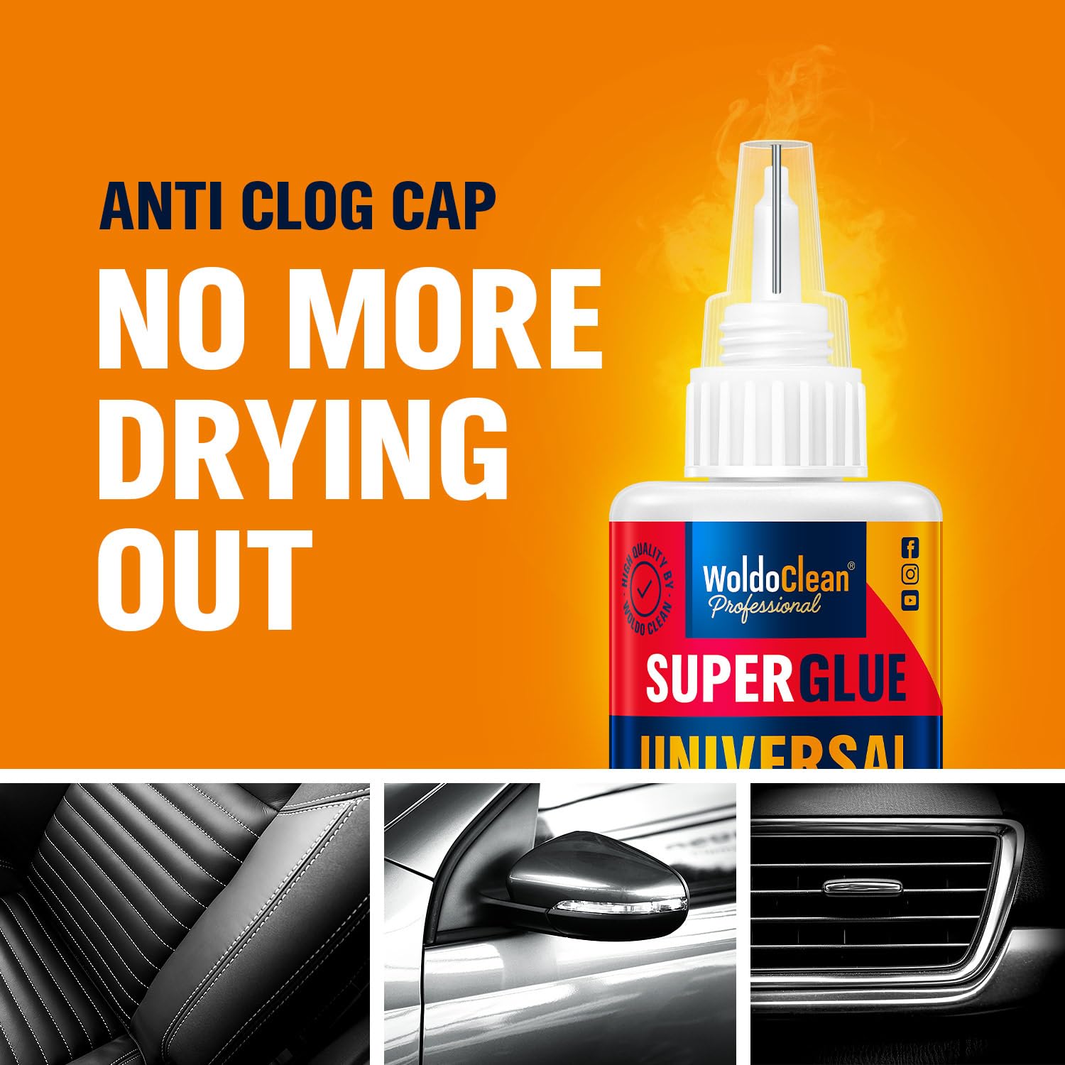 WoldoClean Super Glue with Gap-Filling Powder 2-Component - Adhesive for Repair, Bonding & Reinforcing