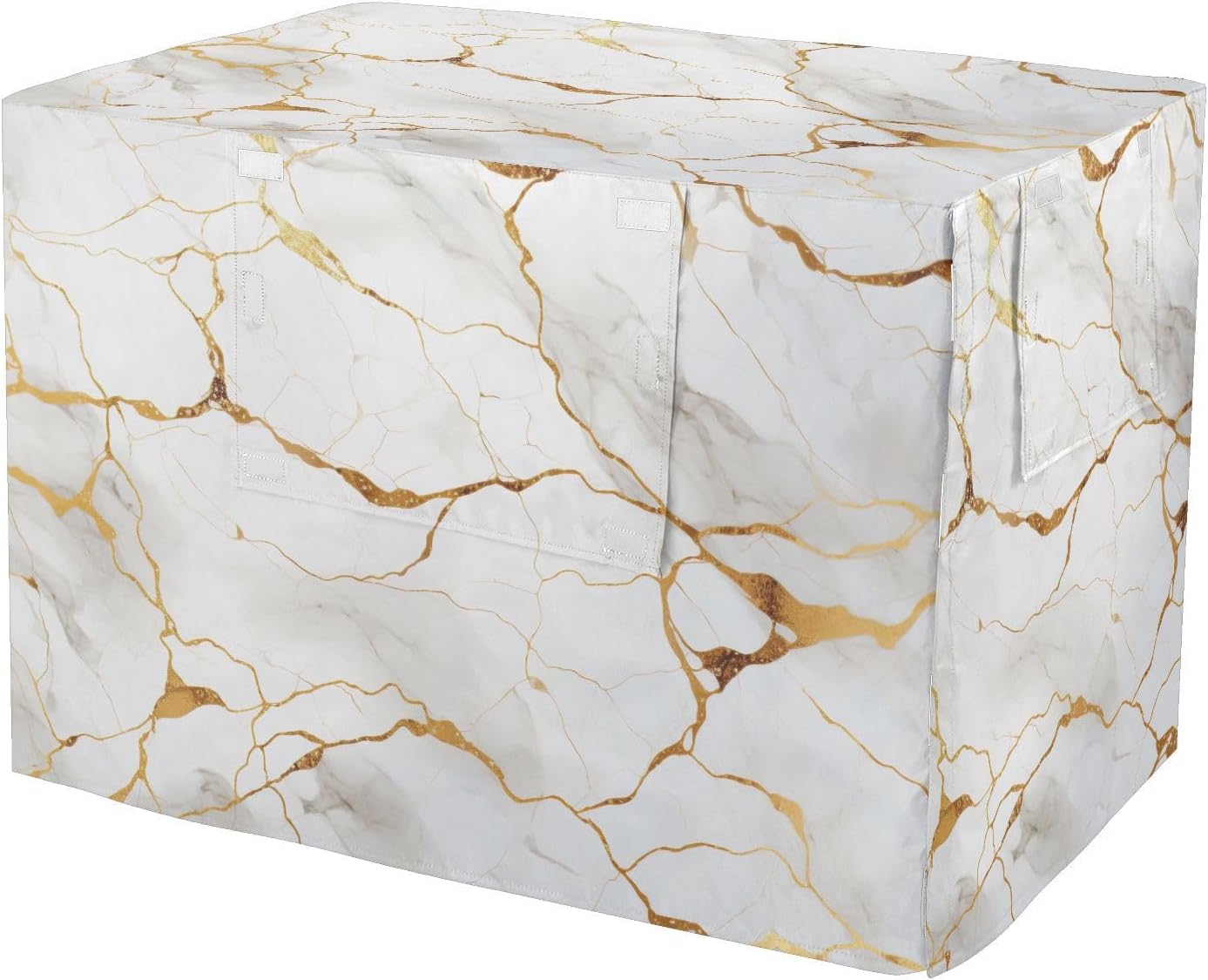 White Gold Marble Pet Crate Cover with Roll-up Sides, Windproof Water-Resistant Dog Crate Cover, X-Large