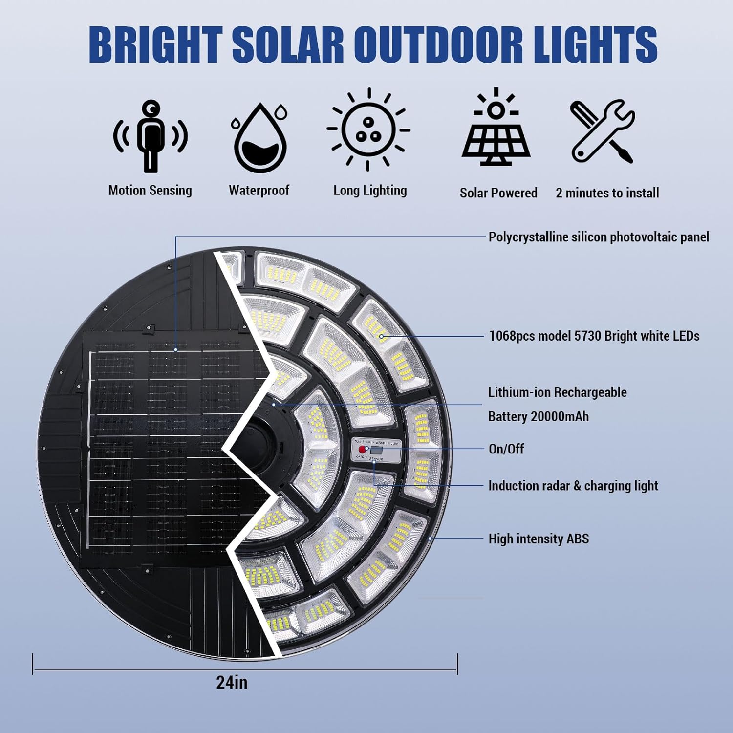 11000W Round Solar Lamp Post Light Head Outdoor, Waterproof Commercial Solar Parking Lot Lights Dusk to Dawn & Motion Sensor, Solar Powered Street Lights with Remote for Yard
