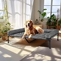 Vista 22 de Veehoo Cama elevada refrescante para perro que incluye cojín de refuerzo extraíble e impermeable, cuna elevada para mascotas con malla Teslin