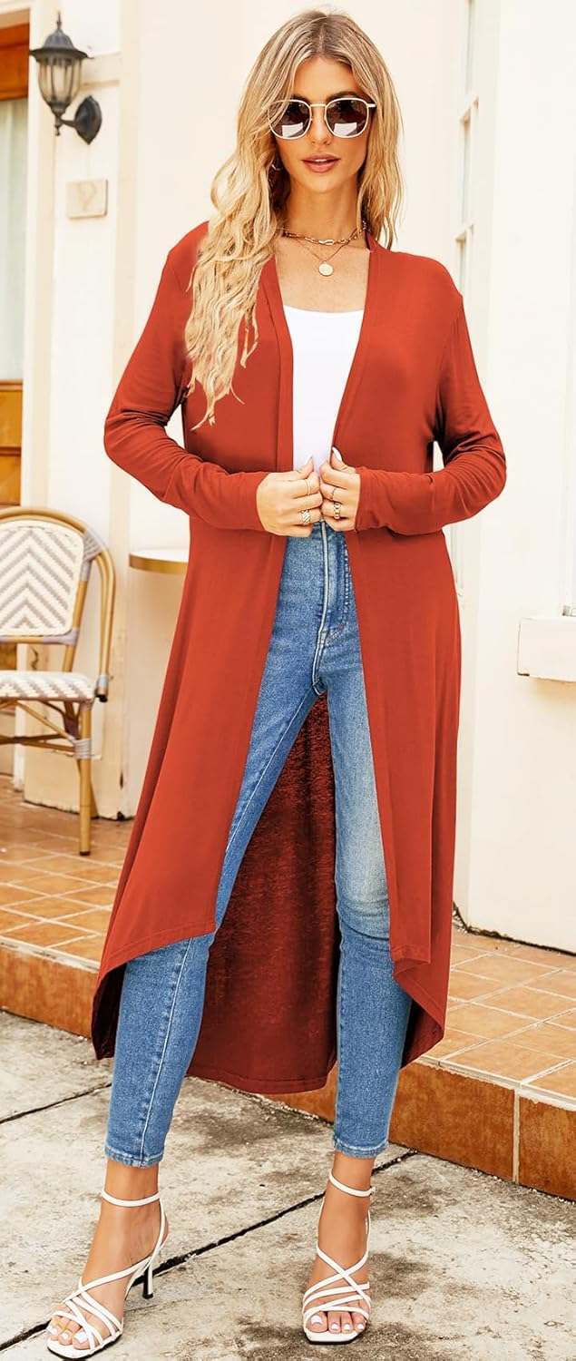 Newchoice Womens Long Cardigan Summer Casual Draped Open Front Lightweight Long Sleeve Cardigan Duster with Pockets - Image 2